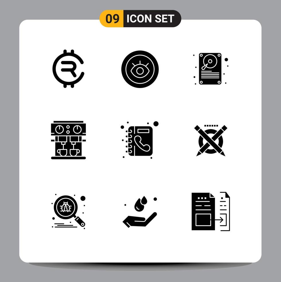 Stock Vector Icon Pack of 9 Line Signs and Symbols for directory drink data machine coffee Editable Vector Design Elements