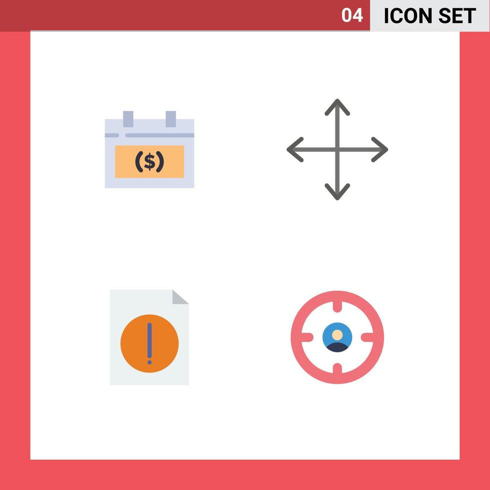 4 paquete de iconos planos de interfaz de usuario de signos y símbolos modernos de alerta de calendario, direcciones de dinero, archivos, elementos de diseño vectorial editables vector