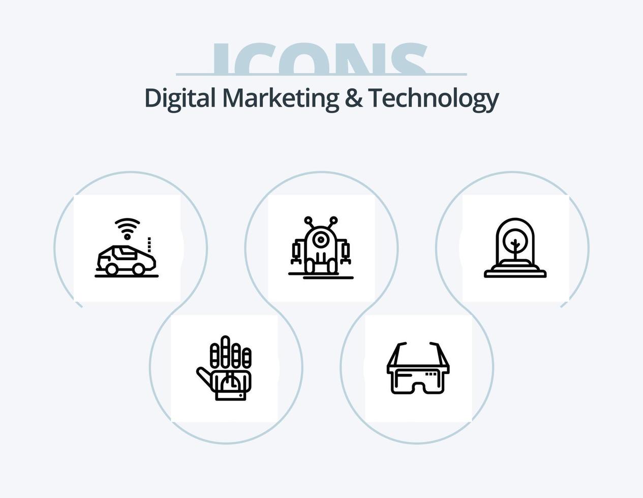 Digital Marketing And Technology Line Icon Pack 5 Icon Design. plug. audmented. atou. technology. reality vector