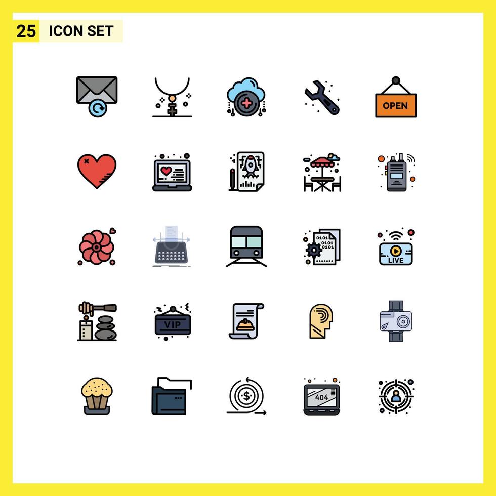 User Interface Pack of 25 Basic Filled line Flat Colors of shop wrench cloud tools adjustable Editable Vector Design Elements