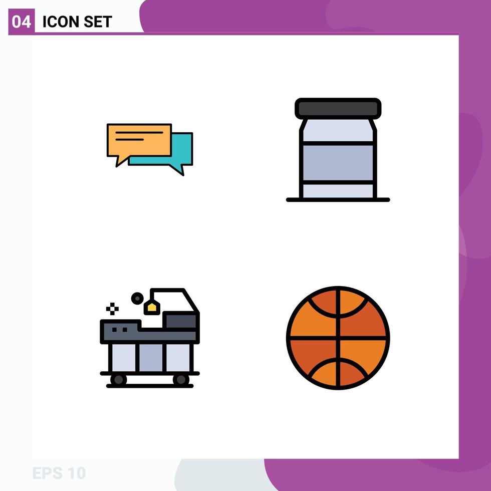 Modern Set of 4 Filledline Flat Colors and symbols such as chat preserves communication speech hospital Editable Vector Design Elements