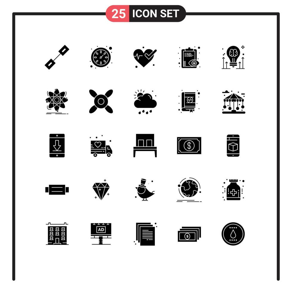 Group of 25 Solid Glyphs Signs and Symbols for idea brainstorming heart brain view Editable Vector Design Elements