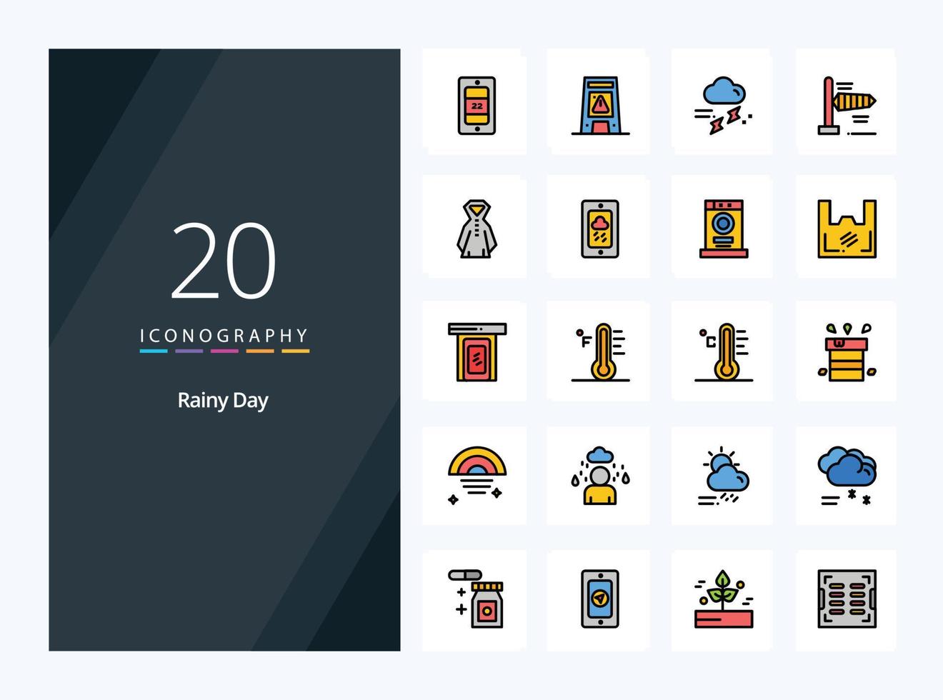 20 Rainy line Filled icon for presentation vector