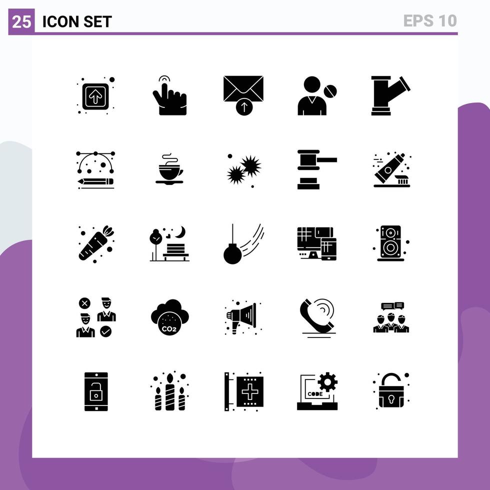 Set of 25 Commercial Solid Glyphs pack for tools pipe message user interface Editable Vector Design Elements