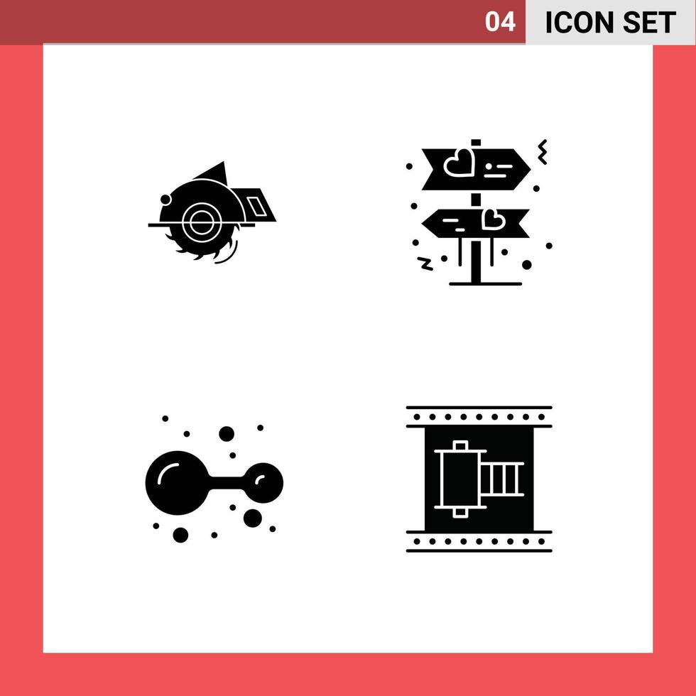 Set of Commercial Solid Glyphs pack for saw chemistry construction direction lab Editable Vector Design Elements