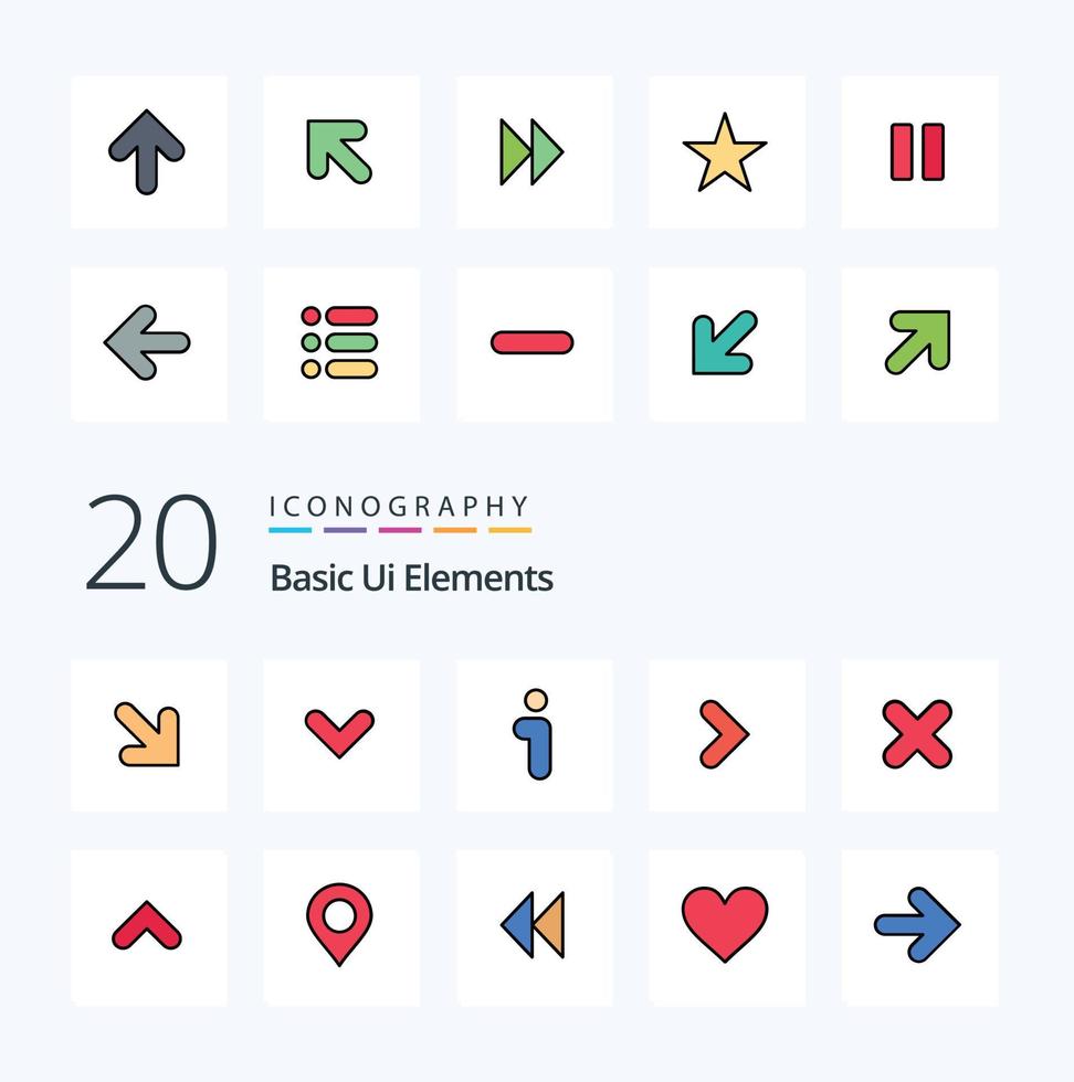 20 Basic Ui Elements Line Filled Color icon Pack like close delete info direction right vector