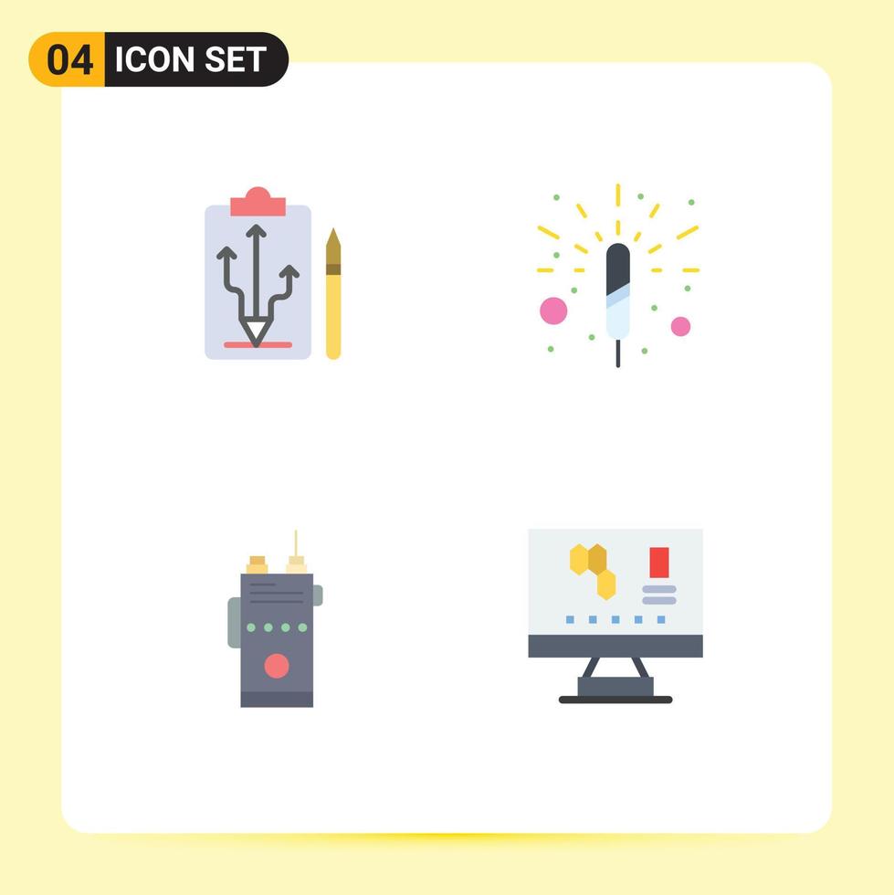 Universal Icon Symbols Group of 4 Modern Flat Icons of head talkie tactics fireworks radio Editable Vector Design Elements