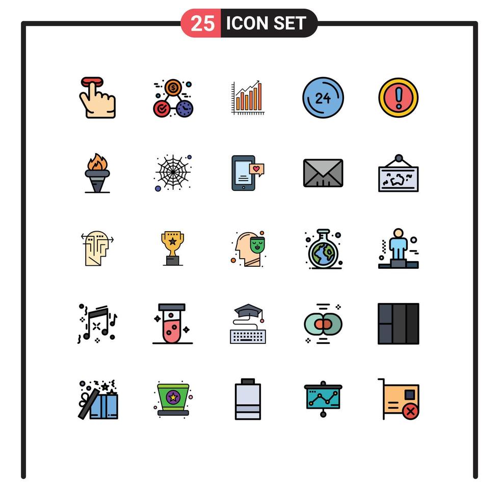Filled line Flat Color Pack of 25 Universal Symbols of contact call analytics anytime statistics Editable Vector Design Elements