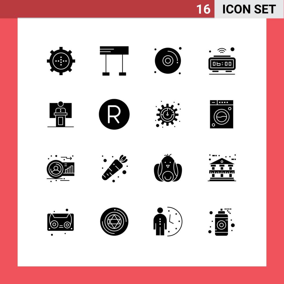 Universal Icon Symbols Group of 16 Modern Solid Glyphs of business wifi cd iot clock Editable Vector Design Elements