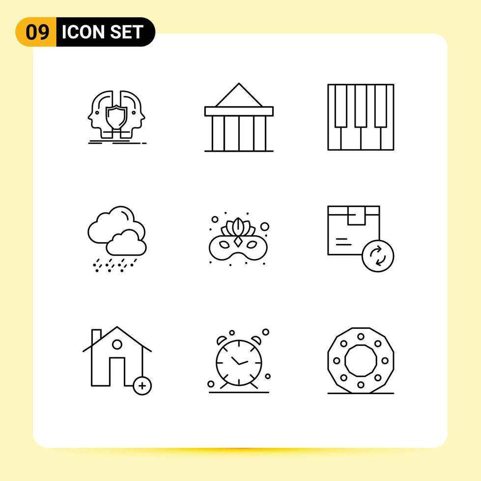 9 Creative Icons Modern Signs and Symbols of cloud snow court sound music Editable Vector Design Elements