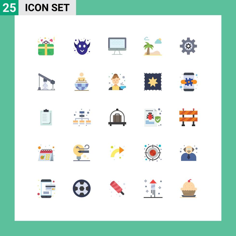 User Interface Pack of 25 Basic Flat Colors of setting spring live tree beach Editable Vector Design Elements