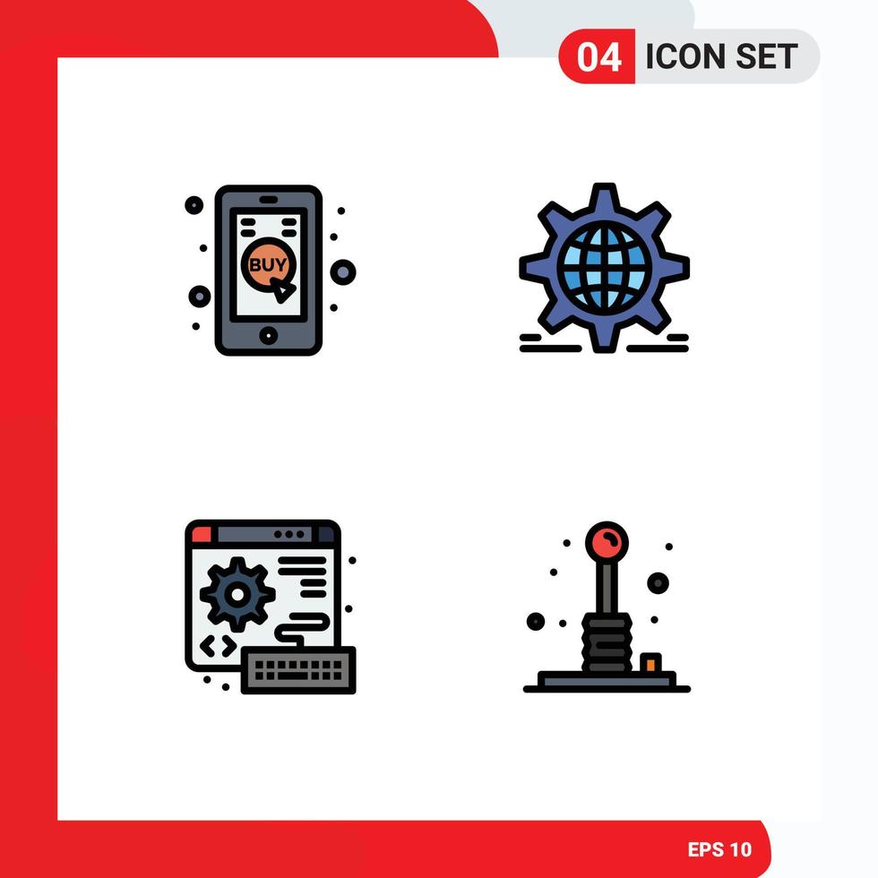 4 Creative Icons Modern Signs and Symbols of click mobile digital mobile shop world keyboard Editable Vector Design Elements