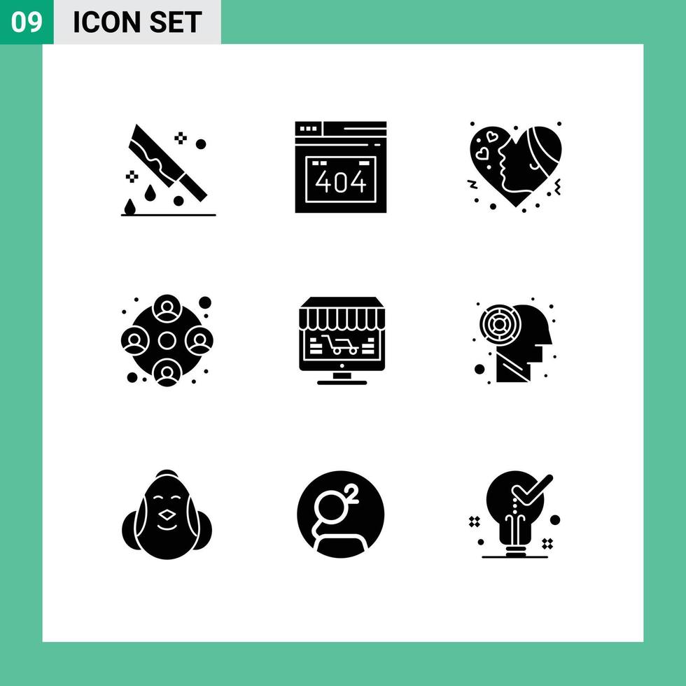 Editable Vector Line Pack of 9 Simple Solid Glyphs of monitor users emojis team love Editable Vector Design Elements