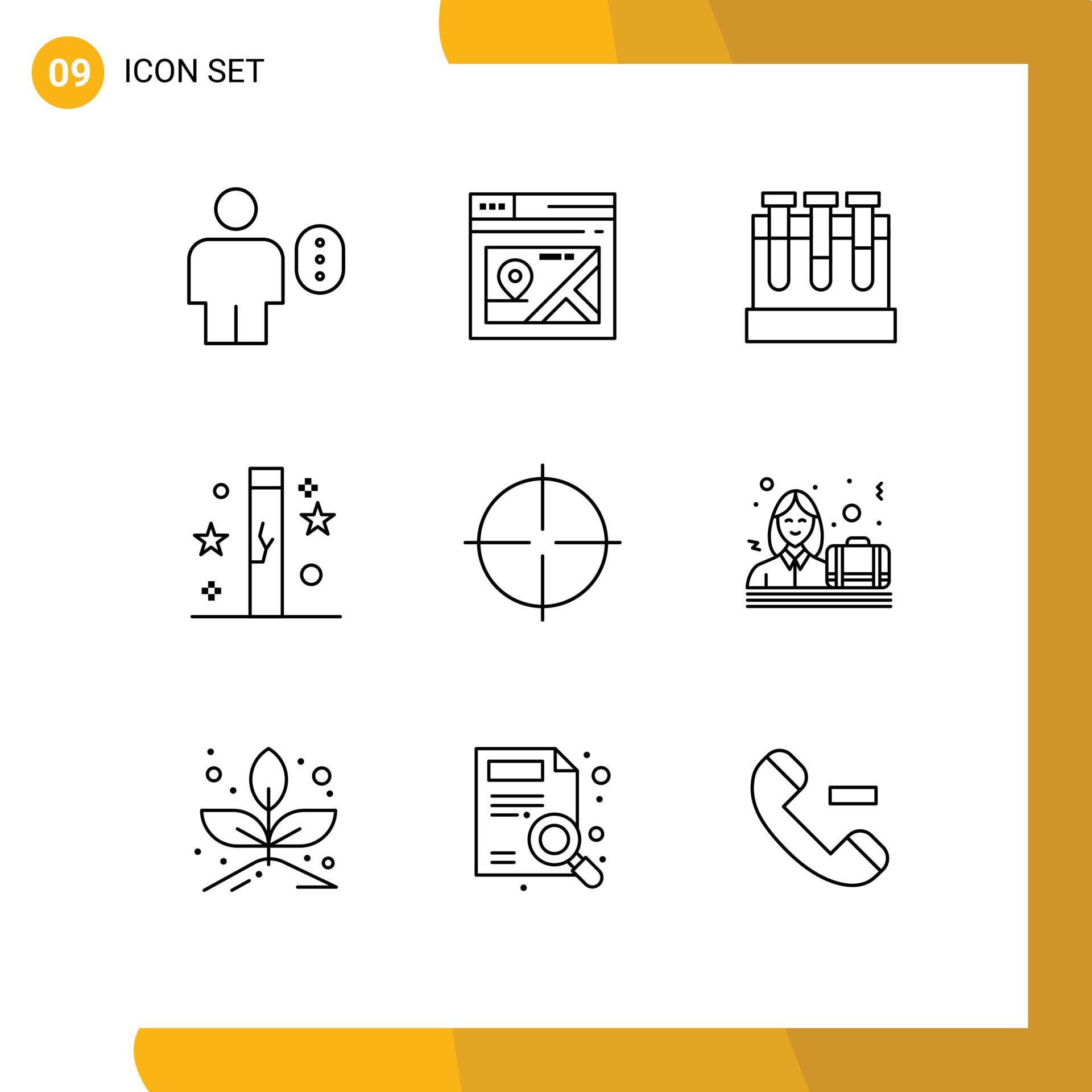 Group of 9 Modern Outlines Set for magic halloween map day education