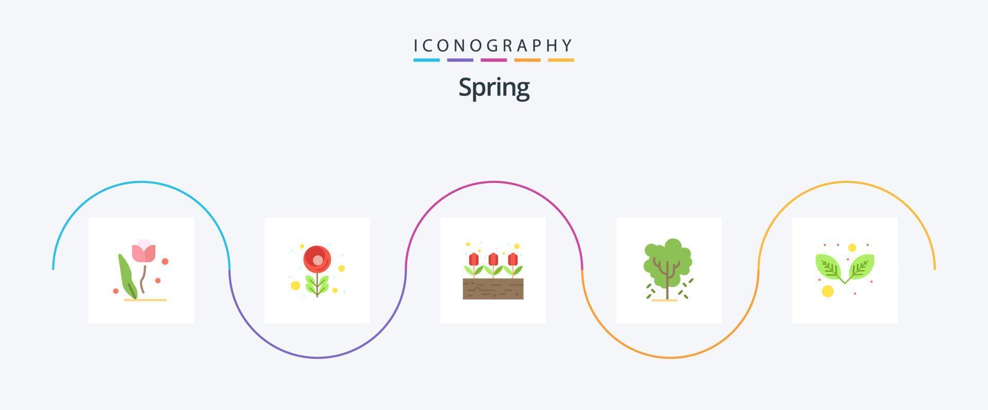 Paquete de iconos Spring Flat 5 que incluye hoja. naturaleza. flor. árbol de manzana. árbol vector