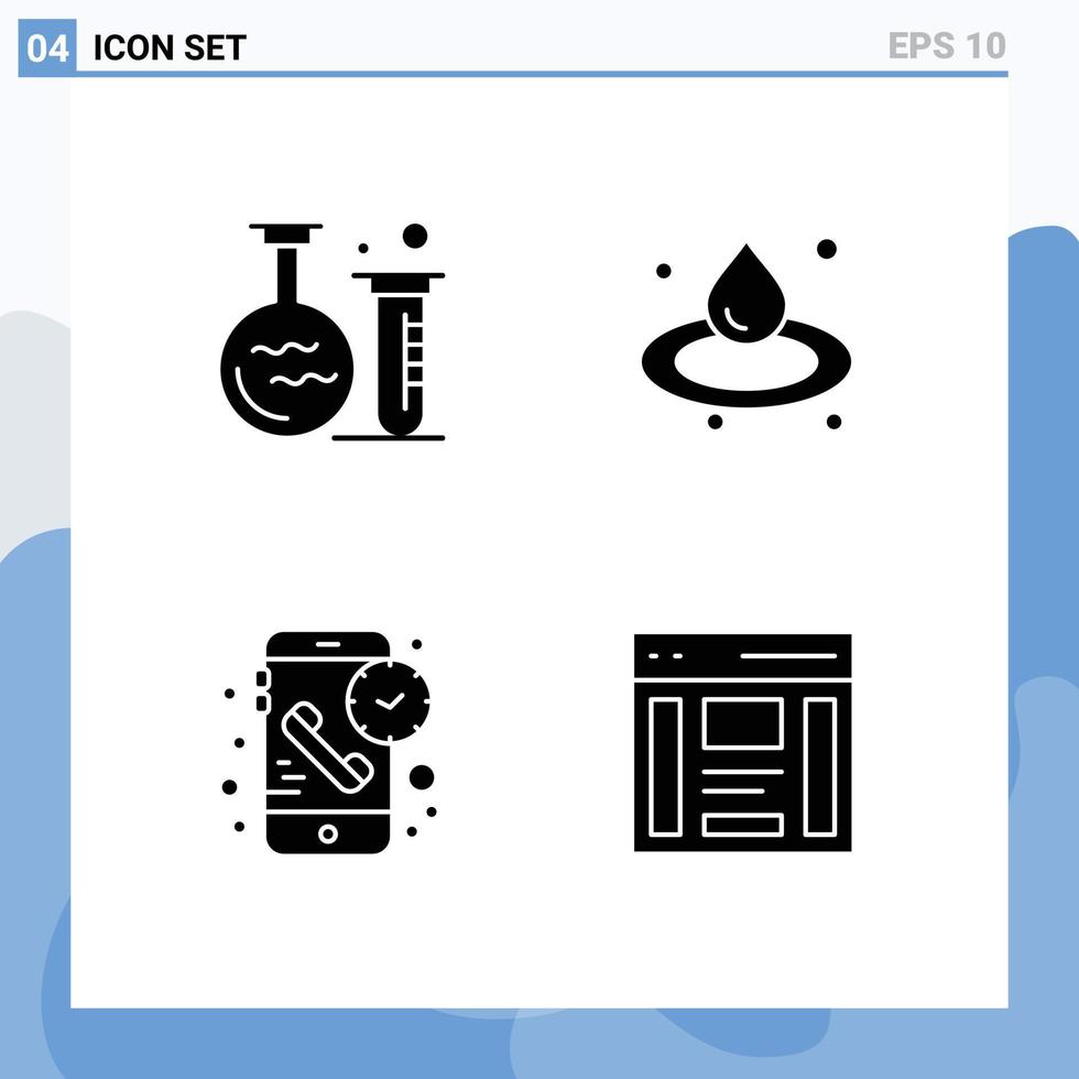 Group of 4 Modern Solid Glyphs Set for tube phone education sauna time Editable Vector Design Elements
