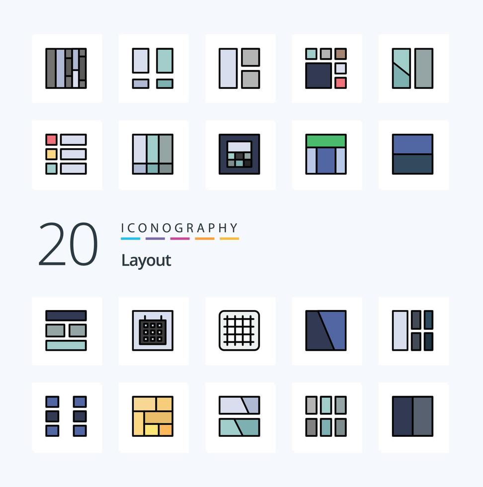 20 Layout Line Filled Color icon Pack like interface collage image layout wireframe vector