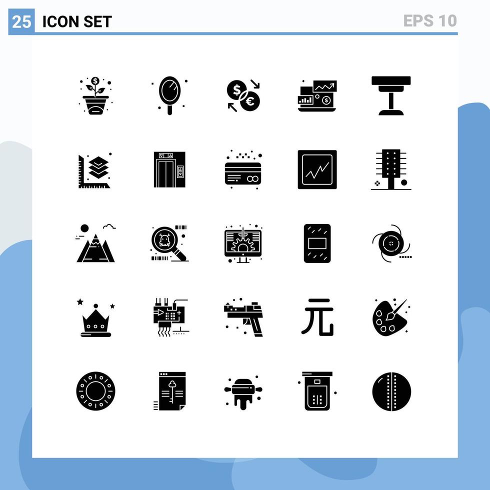 Modern Set of 25 Solid Glyphs Pictograph of desk laptop currency investment dollar sign Editable Vector Design Elements
