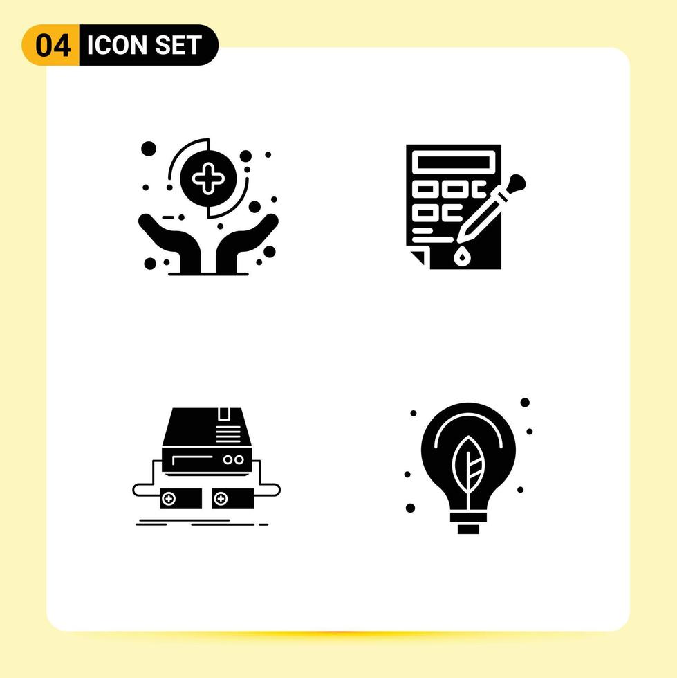 Solid Glyph Pack of 4 Universal Symbols of hands console insurance color bucket gaming Editable Vector Design Elements