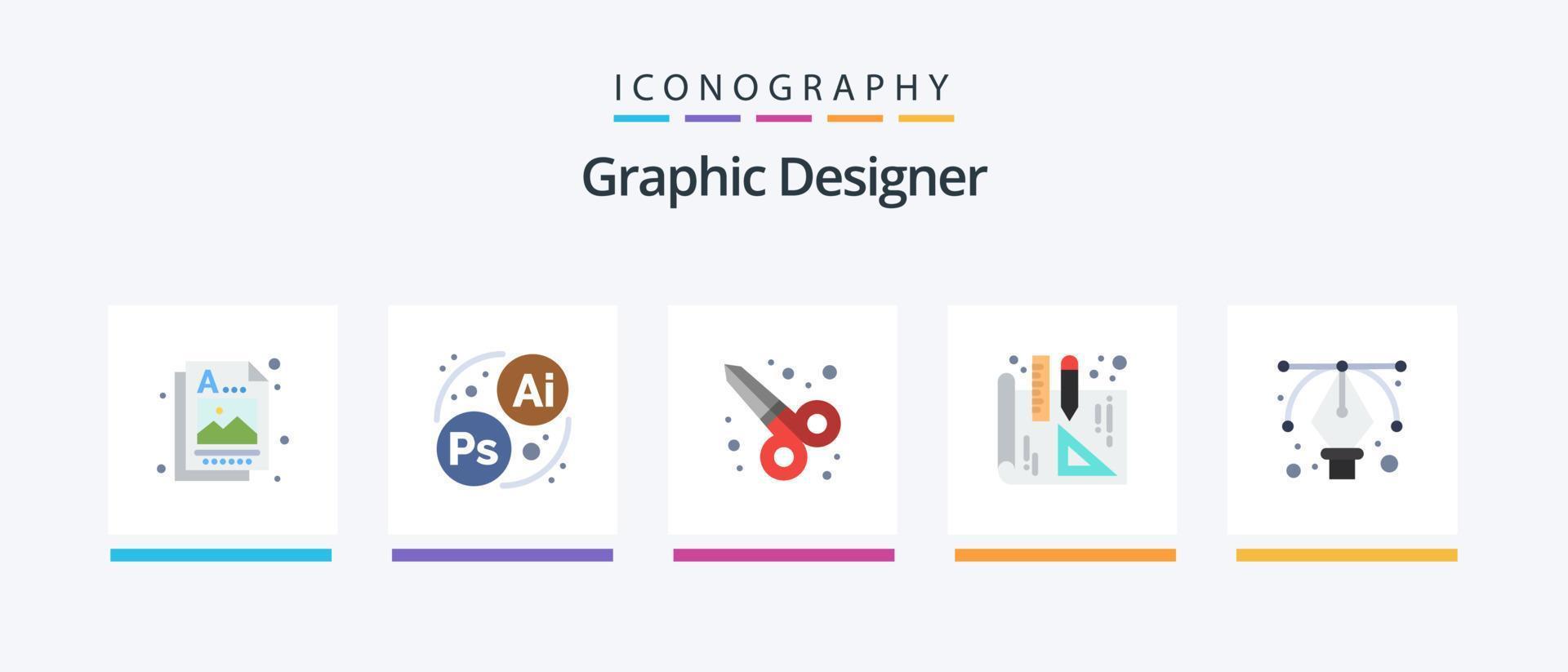 Paquete de 5 iconos planos de diseñador gráfico que incluye. herramienta de tijera. herramienta. diseño. diseño de iconos creativos vector