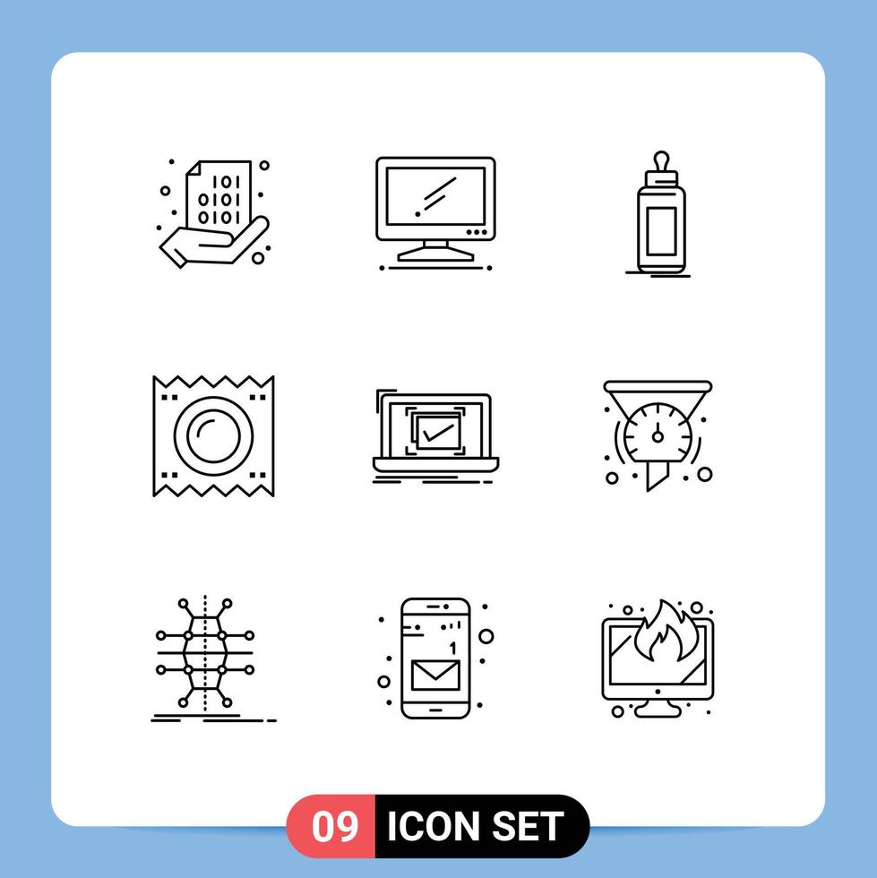 Modern Set of 9 Outlines Pictograph of medical condom imac milk child Editable Vector Design Elements