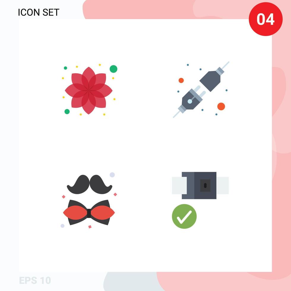 4 Flat Icon concept for Websites Mobile and Apps beauty tie relax socket day Editable Vector Design Elements