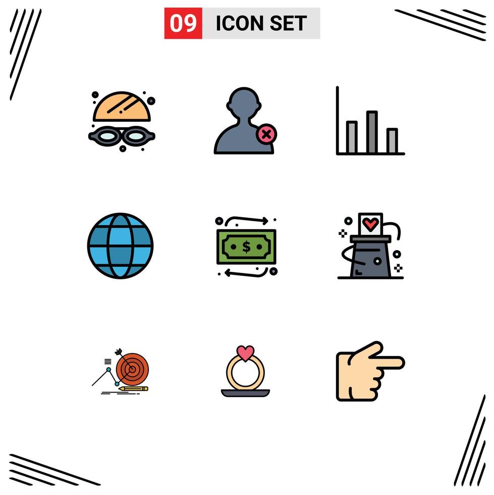 9 Filledline Flat Color concept for Websites Mobile and Apps hat travelling moderate shopping globe Editable Vector Design Elements