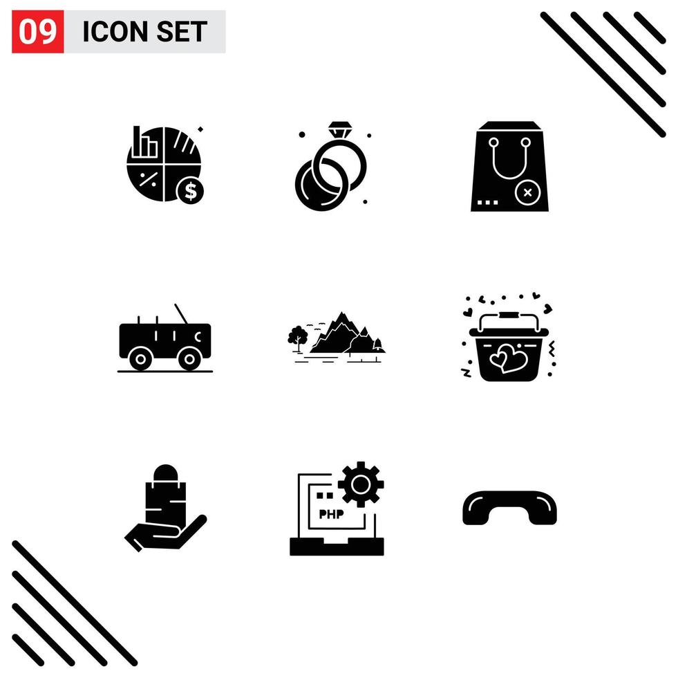 9 Creative Icons Modern Signs and Symbols of nature hill close military hummer Editable Vector Design Elements