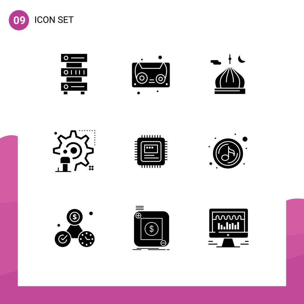 9 iconos creativos signos y símbolos modernos de configuración de actualización mezquita usuario orar elementos de diseño vectorial editables vector