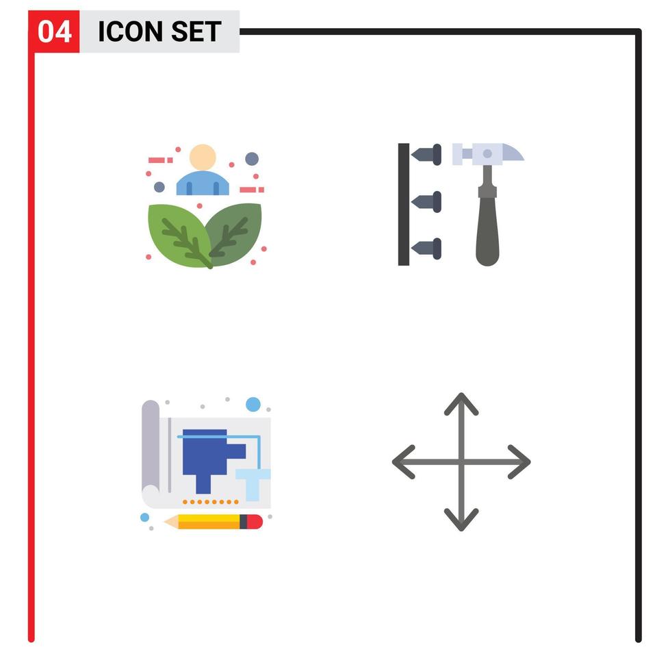 paquete de 4 iconos planos creativos de la naturaleza azul de la hoja de la planta dibujando erróneamente elementos de diseño vectorial editables vector