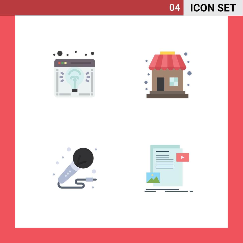 Group of 4 Flat Icons Signs and Symbols for browser microphone launch shopping studio Editable Vector Design Elements