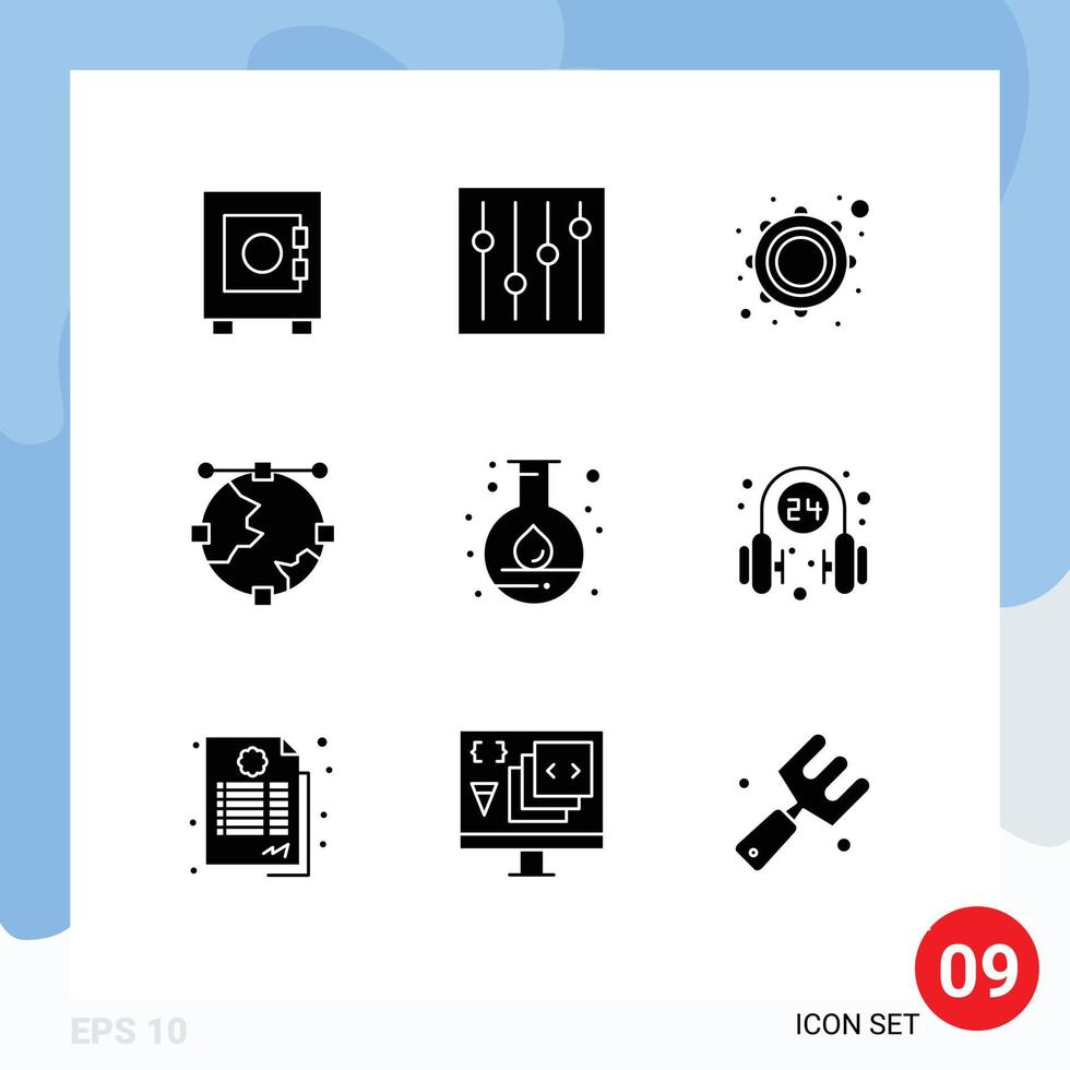 Modern Set of 9 Solid Glyphs and symbols such as lab energy musical line development Editable Vector Design Elements