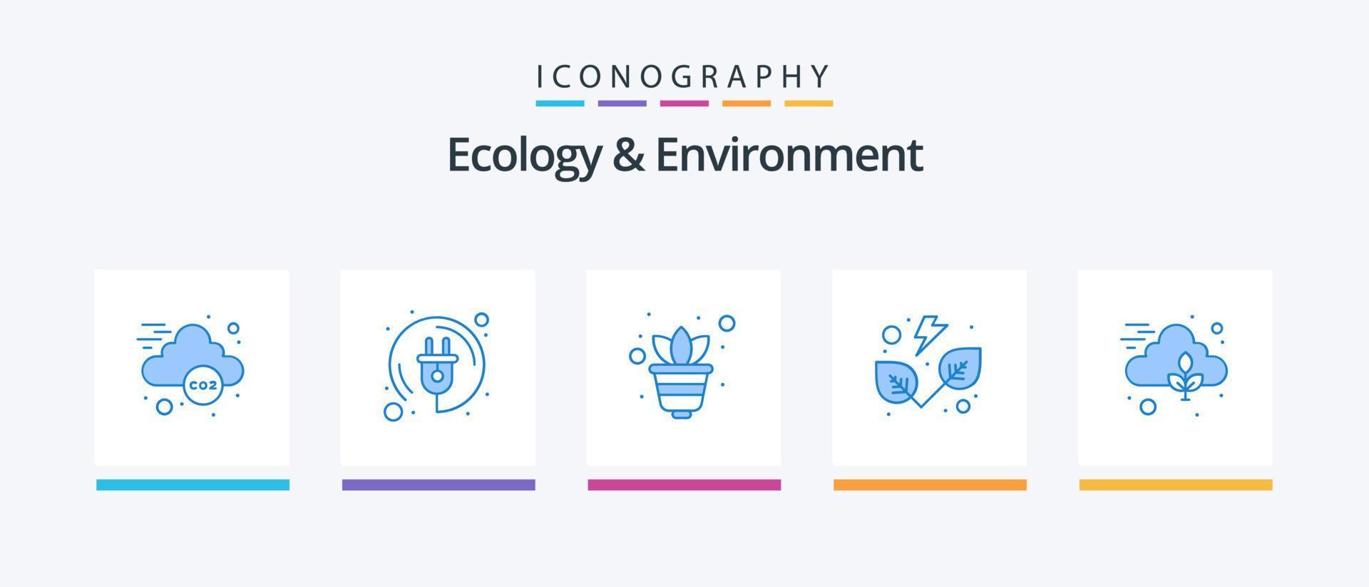 Ecology And Environment Blue 5 Icon Pack Including plant. cloud. growing. nature. leaves. Creative Icons Design vector