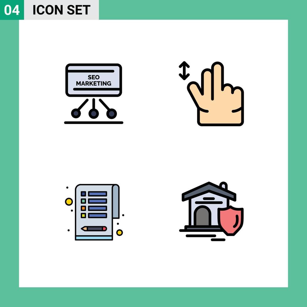 Pictogram Set of 4 Simple Filledline Flat Colors of seo clipboard board hand shield Editable Vector Design Elements