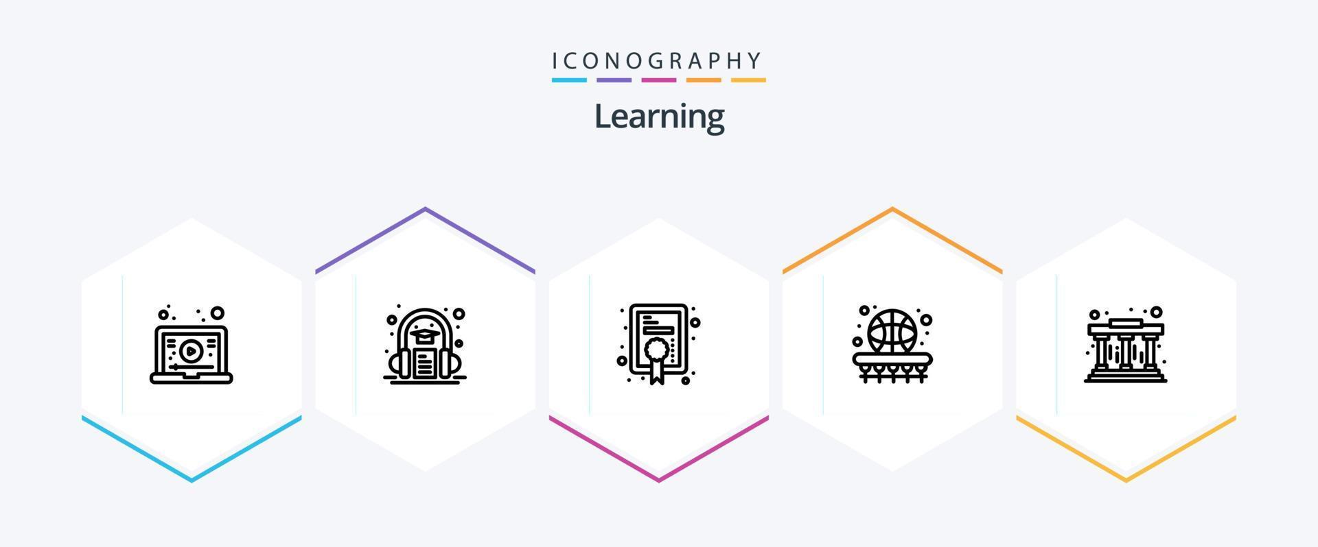 aprendizaje paquete de iconos de 25 líneas que incluye museo. juego. diploma. baloncesto. bola vector