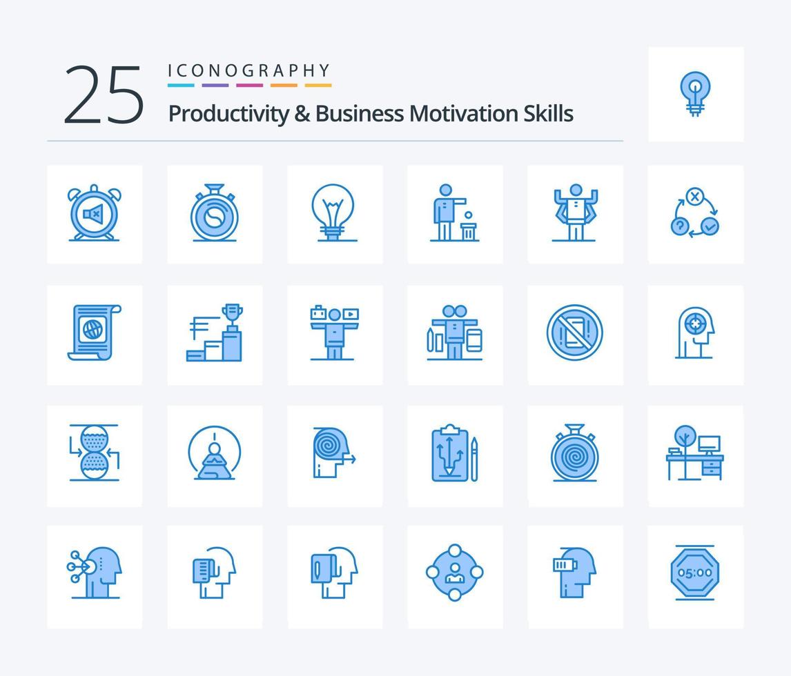 Productivity And Business Motivation Skills 25 Blue Color icon pack including thought. ideas. practice. idea. lightbulb vector