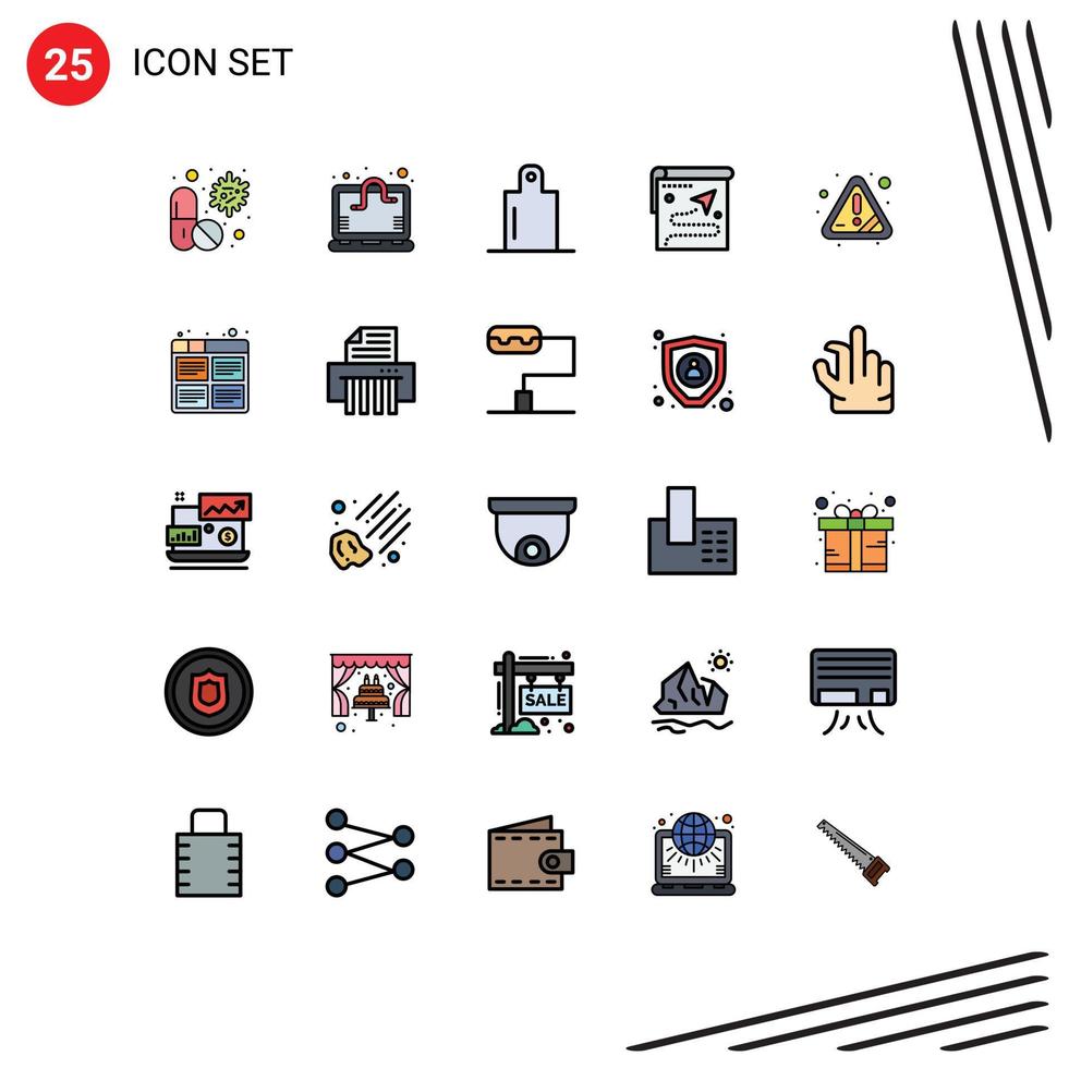 Mobile Interface Filled line Flat Color Set of 25 Pictograms of warning position quarantine destination route Editable Vector Design Elements