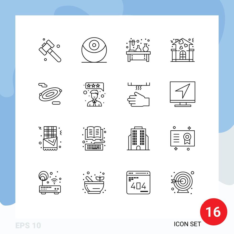 Set of 16 Commercial Outlines pack for space rotation flask people home Editable Vector Design Elements