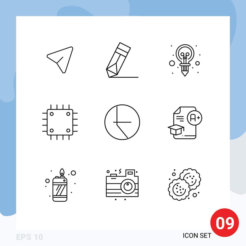 9 Outline concept for Websites Mobile and Apps chart gadget bulb devices chipset Editable Vector Design Elements