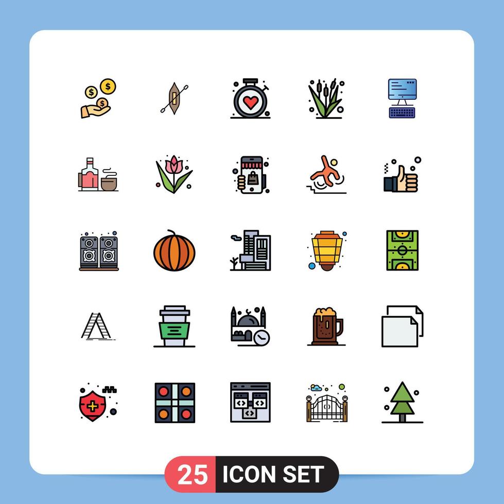 Group of 25 Modern Filled line Flat Colors Set for computer farming compass farm corn Editable Vector Design Elements