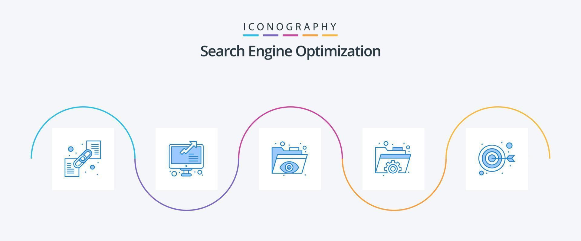 Seo Blue 5 Icon Pack Including target. arrow. eye view. settings. folder vector