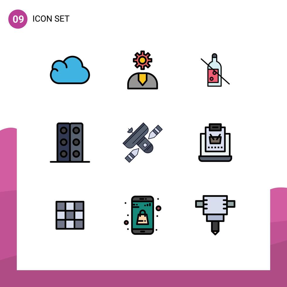 9 User Interface Filledline Flat Color Pack of modern Signs and Symbols of broadcasting tray alcohol science biology Editable Vector Design Elements