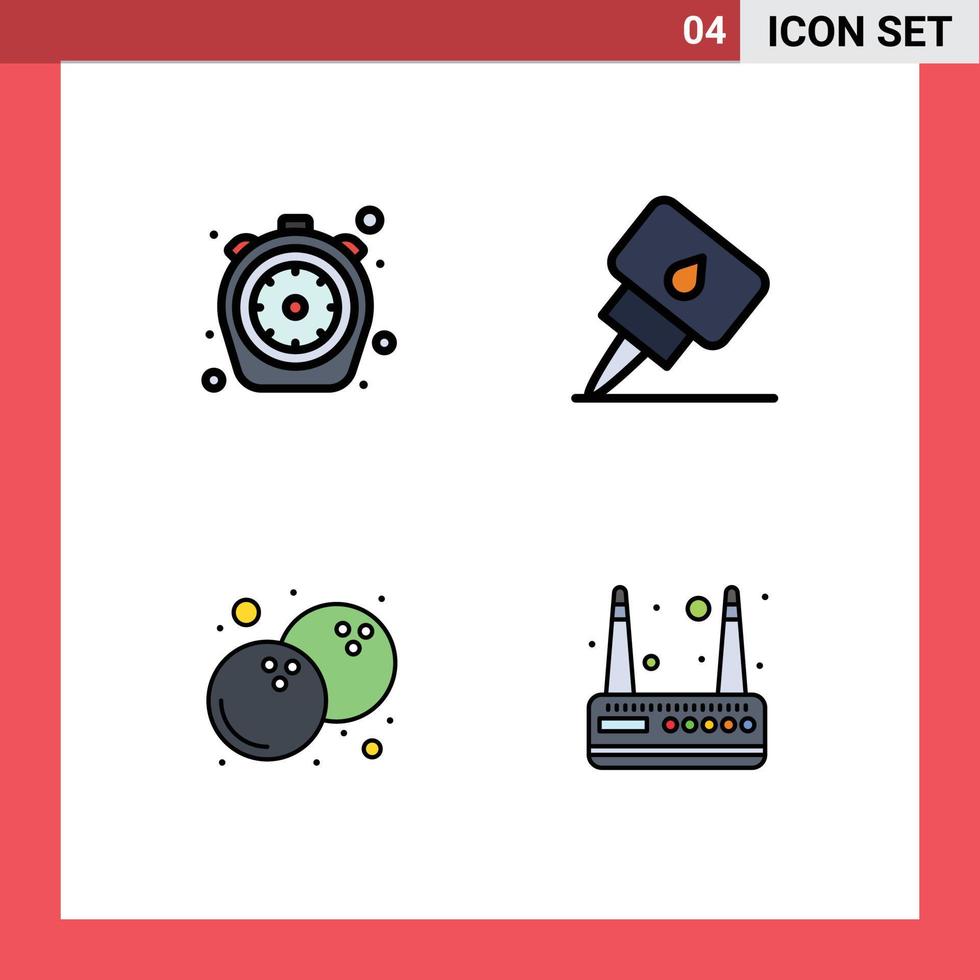 Mobile Interface Filledline Flat Color Set of 4 Pictograms of chrono food time mechanic modem Editable Vector Design Elements