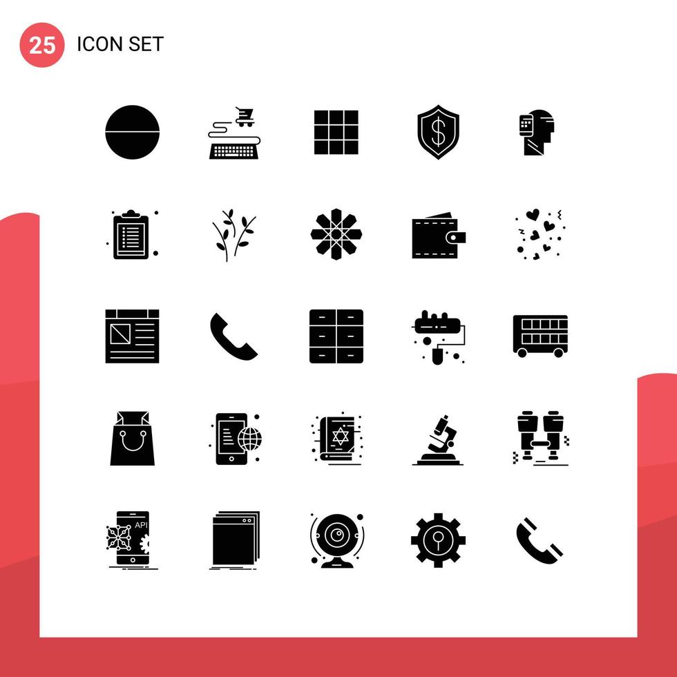 Mobile Interface Solid Glyph Set of 25 Pictograms of mobility human artificial connected technology Editable Vector Design Elements