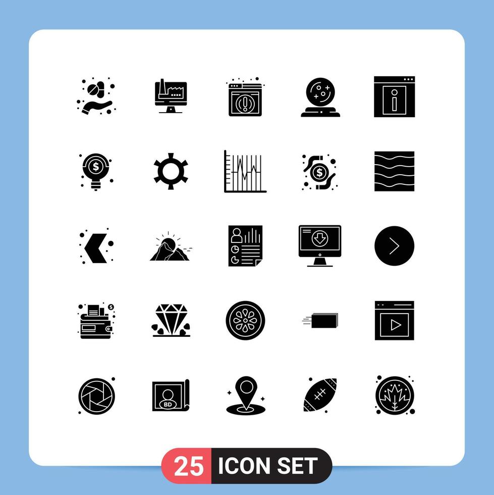 Mobile Interface Solid Glyph Set of 25 Pictograms of information contact information spell mage Editable Vector Design Elements
