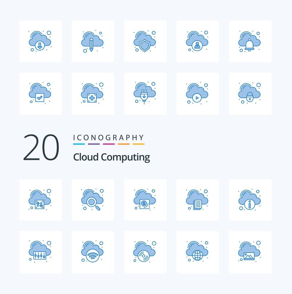 20 Cloud Computing Blue Color icon Pack like info business print cloud vector