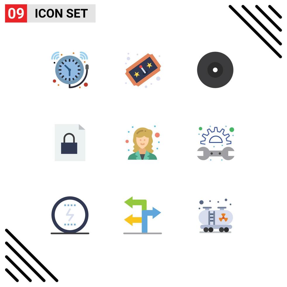 9 Thematic Vector Flat Colors and Editable Symbols of mathematician lock joystick file dvd Editable Vector Design Elements