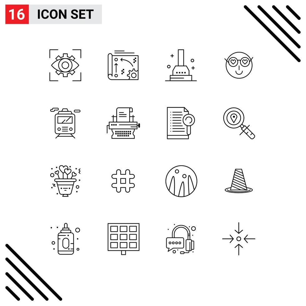 Modern Set of 16 Outlines Pictograph of user love technology emoji bathroom Editable Vector Design Elements