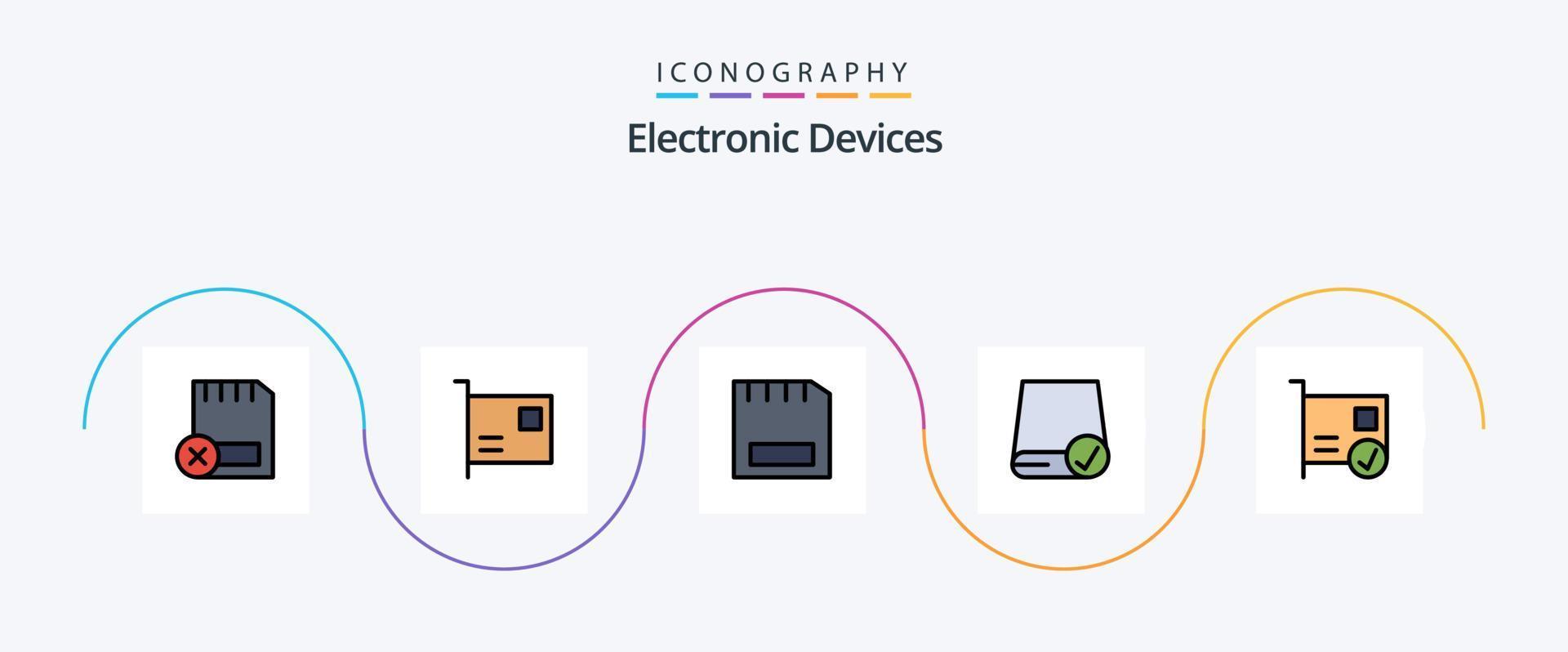 Devices Line Filled Flat 5 Icon Pack Including connected. card. gadget. gadget. devices vector