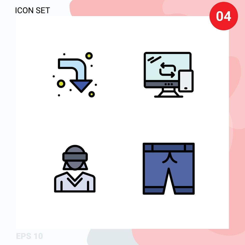 4 Thematic Vector Filledline Flat Colors and Editable Symbols of arrows reality computing transfer woman Editable Vector Design Elements